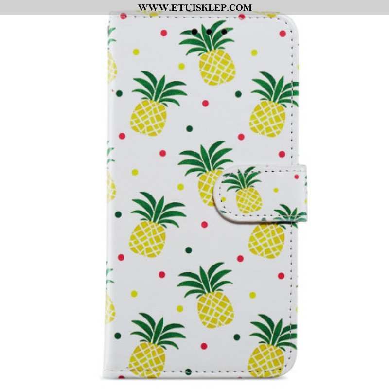 Etui Folio do Poco X4 Pro 5G z Łańcuch Paskowaty Ananas